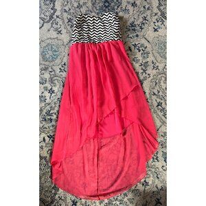 Juniors Plus 2XL Strapless High Low Dress Pink Chiffon Chevron Party Prom HOCO